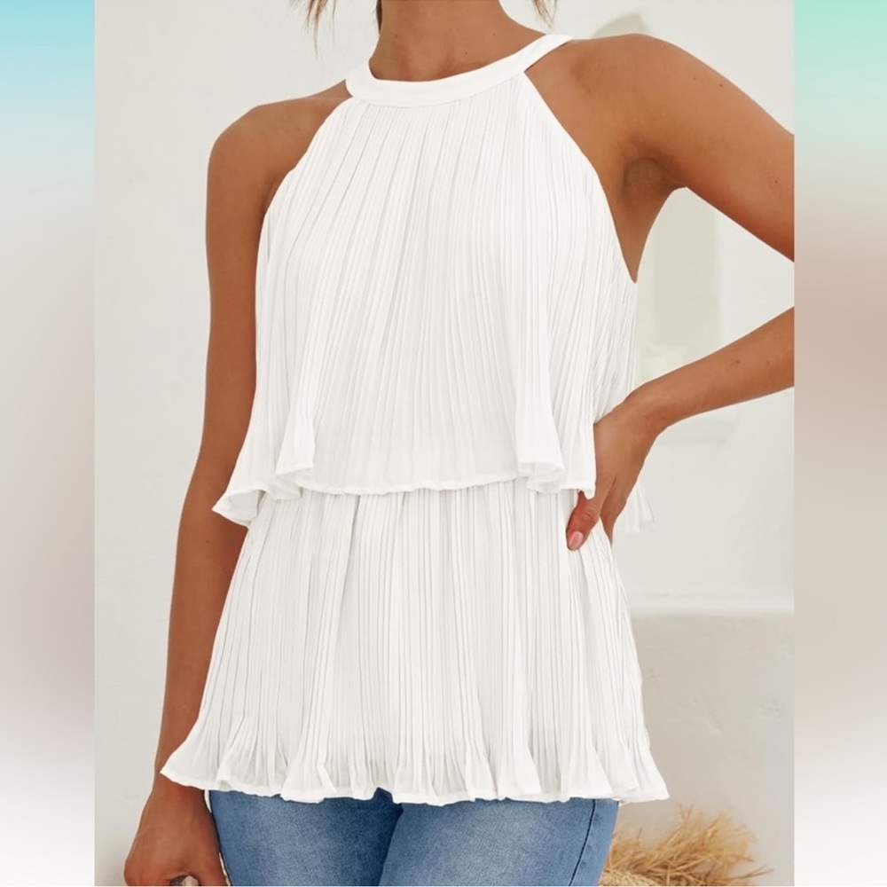 Elegant White Pleated Halter Top